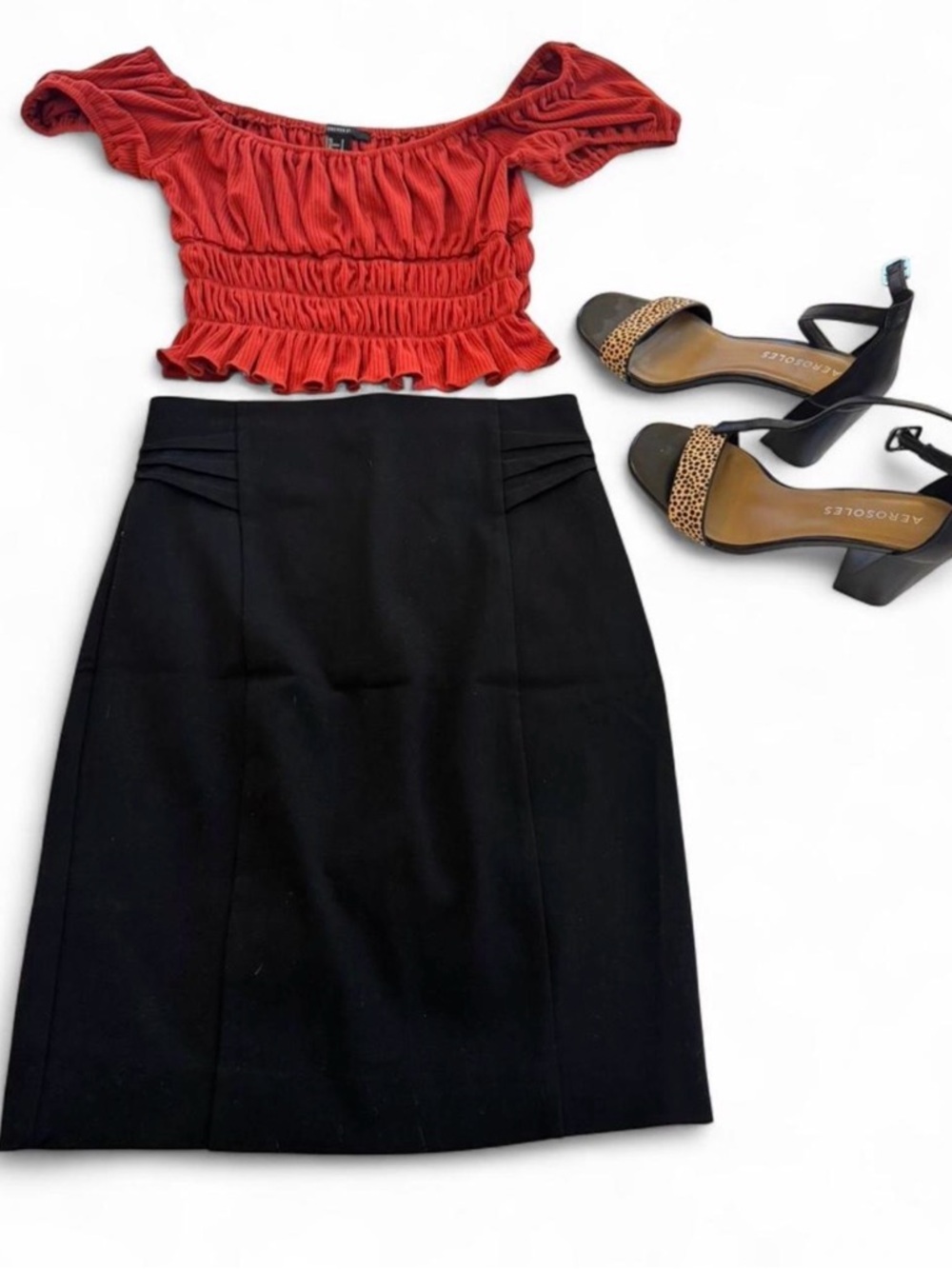 Express Black High-Waist Pencil Skirt with Pleat Accents